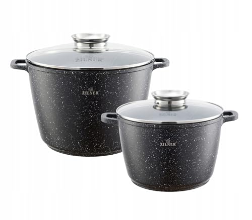 Zilner Set aus zwei großen marmorierten Töpfen 6,2L/10,2L induktions Töpfe Set,Kochtöpfe, Töpfe Induktion |Kochgeschirr Set,Topfset induktionsgeeignet ZL-007011 von ZILNER