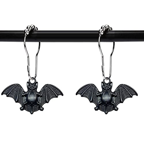 ZILucky 12 Stück Fledermäuse Duschvorhang Haken Ringe Halloween Party Supplies Spukhaus Dekoration Edelstahl Rostfrei (Black-Bat) von ZILucky