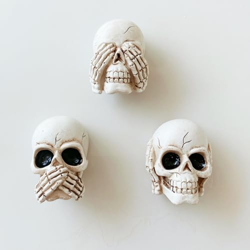 ZILucky 3 Stück Totenkopf-Skelett-Schrankknöpfe, Einzelloch-Ziehgriff für Schubladen, Kleiderschränke, Kommoden, Schränke, Hardware, Möbeldekoration, Halloween-Heimdekoration (Retro-Weiß – 3 Stück von ZILucky