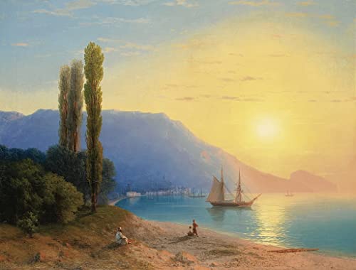 Leinwandbilder Bild Kunst Leinwand Malerei Ölgemälde Sonnenuntergang über Jalta von Iwan Konstantinowitsch Aiwasowski für Wanddekoration 60x90cm von ZIMARO