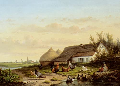 ZIMARO Leinwand Bilder Kunstdrucke Abstrakt Poster Berühmtes Gemälde Bauernhof mit Hühnern und Enten von Cornelis Van Leemputten für Wohnzimmer 60x90cm von ZIMARO
