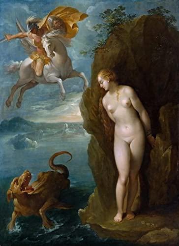 ZIMARO Leinwand Bilder Kunstdrucke Abstrakt Poster Berühmtes Gemälde Bernardino Cesari Perseus und Andromeda zugeschrieben für Wohnzimmer 60x90cm von ZIMARO