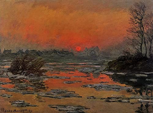 ZIMARO Leinwand Bilder Kunstdrucke Abstrakt Poster Berühmtes Gemälde Sonnenuntergang auf der Seine im Winter von Claude Monet für Wohnzimmer 60x90cm von ZIMARO