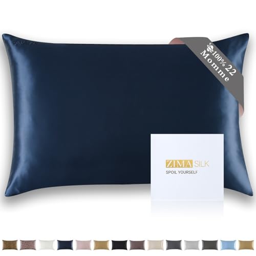 ZIMASILK 100% Pure 22 Momme Mulberry Seide Kissenbezug für Haar und Haut, Aufgewertete Seide Langlebig, Weich, Glatt, Beidseitig Premium Grade 6A Seide, 1pc (Standardgröße 50x75 cm, Marineblau) von ZIMASILK
