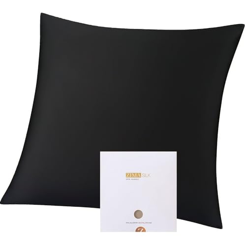 ZIMASILK Kissenbezug aus 100% Seide für Haare und Haut. Doppelseitige 19 Momme Reine Maulbeerseide Kissenhülle mit Reißverschluss, 1 Stück.(80x80cm,Schwarze) von ZIMASILK