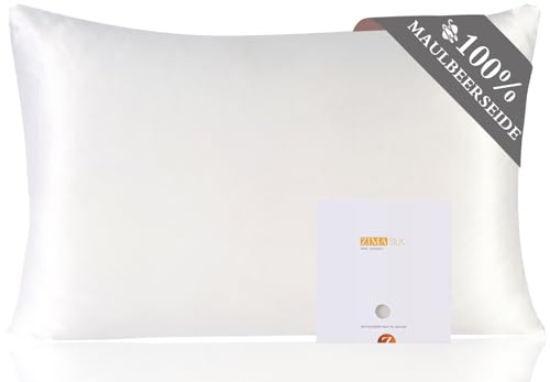ZIMASILK Kissenbezug aus 100% Seide für Haare und Haut. Doppelseitige 19 Momme Reine Maulbeerseide Kissenhülle mit Reißverschluss, 1 Stück. (40x80 cm, Weiß) von ZIMASILK