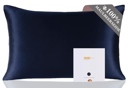ZIMASILK Kissenbezug aus 100% Seide für Haare und Haut. Doppelseitige 19 Momme Reine Maulbeerseide Kissenhülle mit Reißverschluss, 1 Stück. (40x80 cm,Dunkelblau) von ZIMASILK