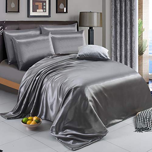 6-teiliges Satin-Bettwäsche-Set, weich, glänzend, seidig, in 11 Farben, Bettwäschesets, Bettbezug, Spannbetttuch-Set, 4 Kissenbezüge, Kingsize-Bett, Super-King-Size-Bett 6-teiliges Satin-Bettwäsche-Set, weich, glänzend, seidig, in 11 Farben, Bettwäschesets, Bettbezug, Spannbetttuch-Set, 4 Kissenbezüge, Kingsize-Bett, Super-King-Size-Bett von ZIMEL HOMES
