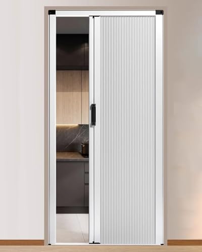 ZIMGOD Falttür Innentüren Ohne Bohren Weiß Falttür Metallrahmen und Vliesplatte, Schiebe-Falttüren mit Griff und Schloss, Trenngitter für Küche und Schlafzimmer, Sondergröße(37x80in (94x203cm)) von ZIMGOD