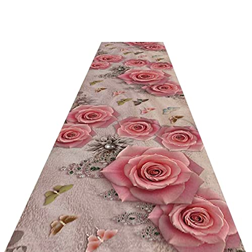 ZIMGOD Läufer Rosa Flurläufer, Romantische Teppichläufer - 3D-Rosenblumenmuster, Liebeshotel/Hochzeitsort/Korridor-Gang-Teppich, Size : 80CM X 200CM (2.6FT X 6.5FT) von ZIMGOD