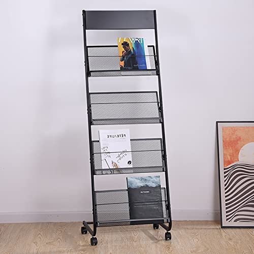 ZIMGOD Prospektständer Rollender Zeitschriftenständer für das Wohnzimmer zu Hause, 4-stufiger Prospekthalter, Plakate/Broschüren-Organizer-Ständer, Leicht Zusammenzubauen (Color : Black) von ZIMGOD
