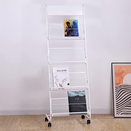 ZIMGOD Prospektständer Rollender Zeitschriftenständer für das Wohnzimmer zu Hause, 4-stufiger Prospekthalter, Plakate/Broschüren-Organizer-Ständer, Leicht Zusammenzubauen (Color : White) von ZIMGOD