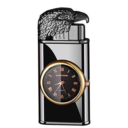 2023 New Dial Rocker Arm Inflatable Lighter, Torch Lighter, Candle Lighter, Portable Jet Flame Lighters, Outdoor Windproof Magic Dual Flame Butane Lighter (Farbe : Schwarz) von ZINGINGEN