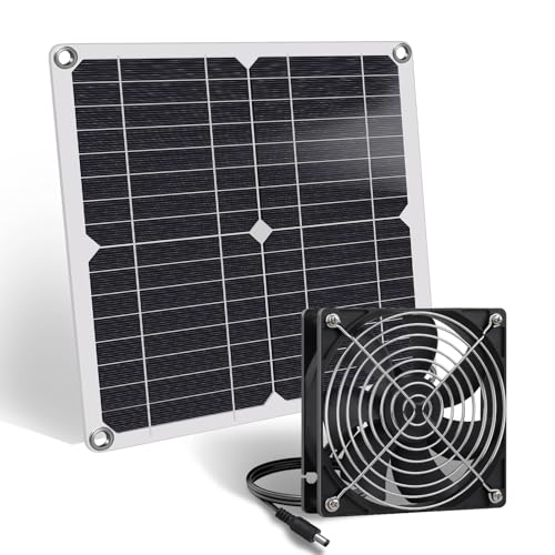 ZINIKIF Solar Ventilator, 12W wetterfestes Solarpanel mit DC-Ventilator für kleine Hühnerställe, Gewächshäuser, Schuppen, Haustierhäuser, Zu-oder Abluft von ZINIKIF