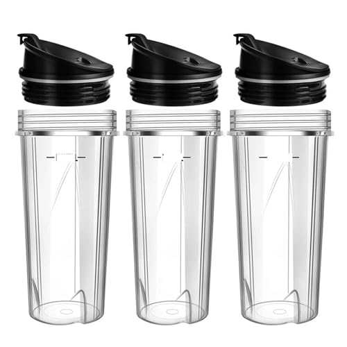 A69X-Mixer-Ersatzteile, kompatibel mit Ninja, 3er-Pack 16-oz-Ninja-Mixerbecher-Ersatz mit To-Go-Deckeln, 2 kompatibel mit Nutri Ninja QB3001SS von ZINTCBLGE