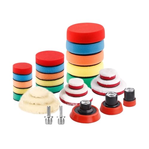 Kompatibel mit SPTA 29 Stück 30/50/80 mm Mini-Polierschwamm-Pads aus Wolle mit M14 M16 5/8-11-Gewinde for Auto-Rorary-Bohrer-Detailing-Polierset(M16 Thread) von ZINTCBLGE