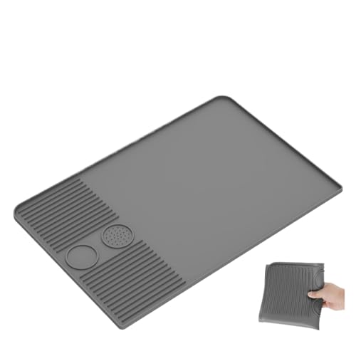 Silikon-Kaffeematte, mit erhöhten Kanten, rutschfest, Kaffeebarmatte, flexible Maschine, spülmaschinenfeste Kaffeethekenmatte(Gray) von ZINTCBLGE