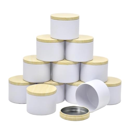ZINTCBLGE 12er-Pack Schwarze Kerzendosen-Set, 4 oz, sichere Deckel for die Kerzenherstellung(4oz-All White-1) von ZINTCBLGE