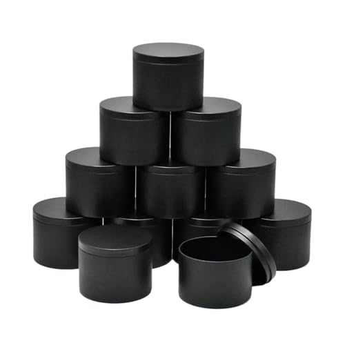 ZINTCBLGE 12er-Pack Schwarze Kerzendosen-Set (113 ml), Gläser mit sicherem Deckel zur Kerzenherstellung(All Black) von ZINTCBLGE