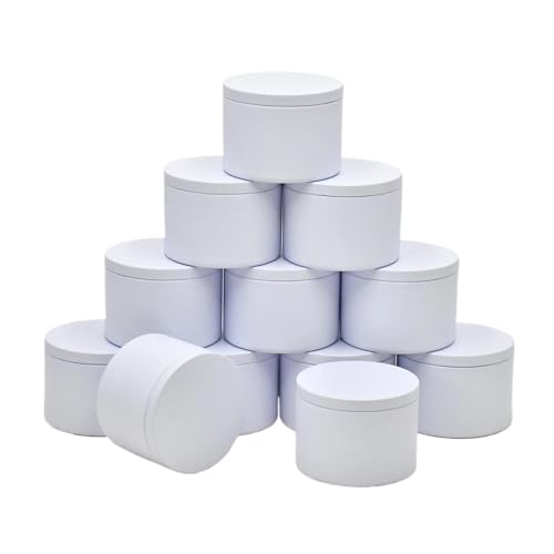ZINTCBLGE 12er-Pack Schwarze Kerzendosen-Set (113 ml), Gläser mit sicherem Deckel zur Kerzenherstellung(All White) von ZINTCBLGE