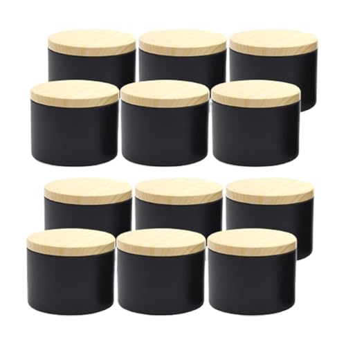 ZINTCBLGE 12er-Pack Schwarze Kerzendosen-Set (113 ml), Gläser mit sicherem Deckel zur Kerzenherstellung(Black) von ZINTCBLGE