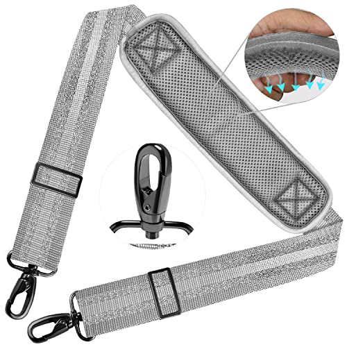 78 Zoll Schultergurt, Unbeweglichem Kissen und Zwei Balance-Schnallen Universal-Ersatzgurt mit Metall-Drehhaken für Laptoptaschen, Gepäcktaschen, Kamera, Umhängetasche (198cm,Grau Silber US) von ZINZ