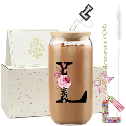 ZIOISNM A-Z Buchstaben Glasbecher mit Deckel und Strohhalm, Personalisierte Geschenke für Frauen zum Geburtstag, Weihnachten, Valentinstag ZIOISNM A-Z Buchstaben Glasbecher mit Deckel und Strohhalm, Personalisierte Geschenke für Frauen zum Geburtstag, Weihnachten, Valentinstag von ZIOSINM