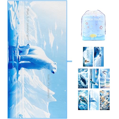 ZIOSINM Strandtuch 180 * 90cm Strandhandtuch Mikrofaser Badetuch Groß, Mikrofaser Strandhandtücher Handtuch Beach Towel XXL für Schwimmen, Strand, Reisen, Sandabweisend (Eisbär) von ZIOSINM
