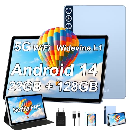 ZIOVO Tablet 10 Zoll mit 22GB RAM+128GB ROM (1TB TF), Android 14 mit 5G WLAN | Widevine L1 | Octa-Core 2.0 GHz | GMS | 8000mAh | FHD 1280 * 800 | 5+8MP | BT 5.0 | AGPS | Tablet mit Case - Blau von ZIOVO