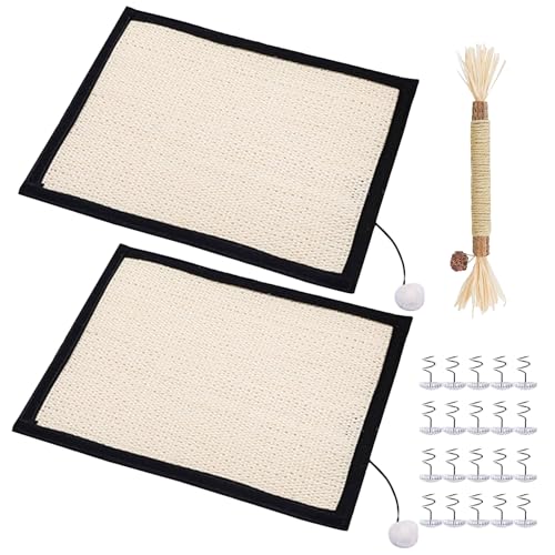 ZIOYA 2 Stück Kratzmatte für Katzen Kratzschutz Sofa kratzbrett Wand Kratzpappe Wand mit Katzenball Katzenkratzmatte Katze Kratzmatte Sisal Kratzbrett mit Katzenstab Kratzteppich für Katze von ZIOYA