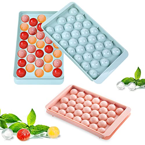ZIOYA 2 Stück Runde Eiswürfelform mit Deckel Ice Cube Tray Eiswürfelbehälter 66 Stück Eiskugelformen für Eiskühlung Tee und Kaffee Whiskey Eisbier Cocktail Saft (Blaue und Rosa) von ZIOYA
