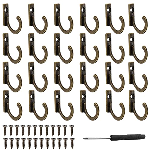 ZIOYA 24 Stück Haken Zum Schrauben Wandhaken Vintage Haken Kleiderhaken Antik Schlüsselhaken Mini Robenhaken Garderobenhaken mit Schraubendreher für Schlafzimmer Bad Küche (Bronze) von ZIOYA