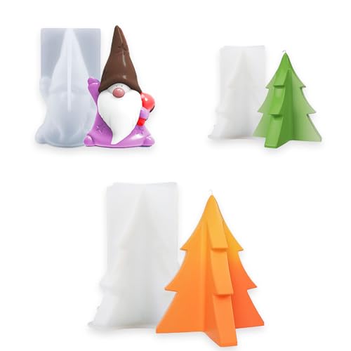 ZIOYA 3 Stück Kerzenform Weihnachten Wichtel Silikonform Silikonformen Gießformen Kreativer Weihnachtsbaum 3D Desktop Tannenbaum Ornament DIY Weihnachts Halloween Geschenk Dekor von ZIOYA