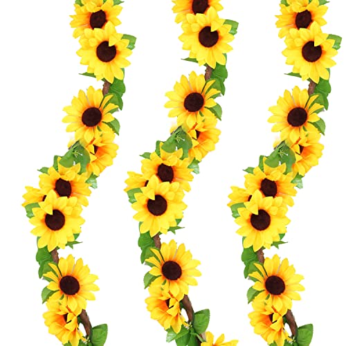 ZIOYA 3 Stück Künstliche Sonnenblumen Girlande Fake Girlande Reben Hängende Sonnenblumen kunstblumen Künstliche Kflanze Sonnenblume Deko für Garten,Party Indoor Outdoor Hochzeit(236CM) von ZIOYA