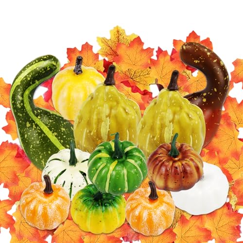 ZIOYA 62 Stück Mini Künstliche Kürbis Deko Set Künstlichen Ahornblättern Herbst Deko Kürbis Deko Kunstgemüse für Herbstdeko Halloween Thanksgiving Deko von ZIOYA