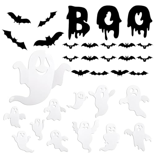 ZIOYA 73 Stück Halloween 3D FledermäUse Geist Wand Aufkleber Halloween Bats Decorations PVC Halloween Wand Fledermäuse Geist für Zuhause Fenster Dekoration Halloween Party Supplies von ZIOYA