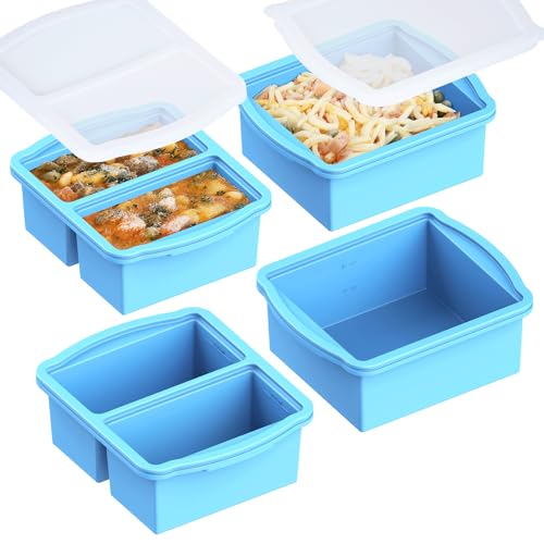 ZIP STANDING Silikon-Gefrierschalen mit Deckel, 4 Stück, mit 1 Tasse und 2 Tassen, Silikon-Gefrierformen zum Einfrieren von Suppen, Saucen und individuellen Mikrowellengeeignet von ZIP STANDING