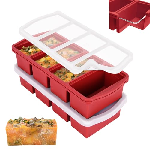 Zip Standing Silikon-Gefrierschalen mit Deckel, 1 Tasse, Suppe, Gefrierbehälter, große Eiswürfelformen mit verstärktem Stahlring oben zum Einfrieren von Suppe, Soße, Brühe, Resten, ofenfest von ZIP STANDING