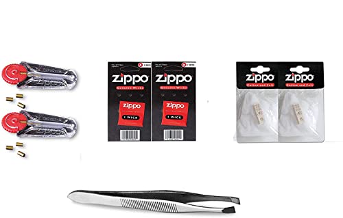 Zippo Feuerzeug Zubehör (ReLife) Set 2 inkl. 2X Zippo Watte, 2X Zippo Docht, 2X Zippo Feuersteine und 1x Marken Pinzette von sunmondo für leichteres wechseln des Dochtes von Zippo