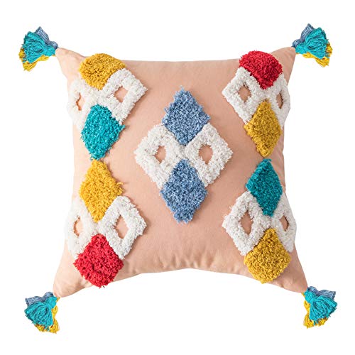 ZIRAN Boho Marokko Kissenbezug Bunte Rhombus Tufted Quasten Kissenbezug Kissenbezug-Baumwolle von ZIRAN