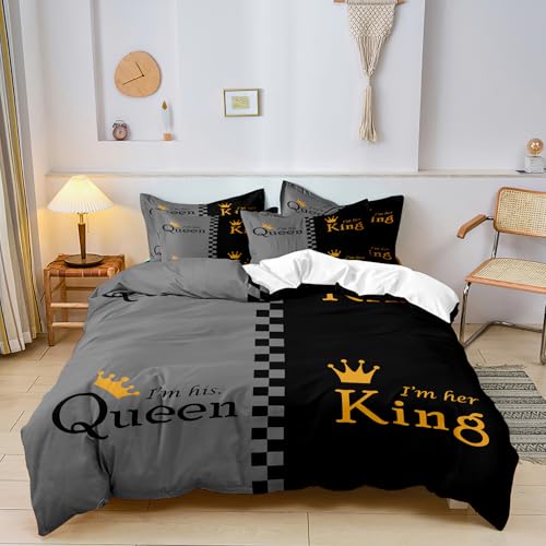 ZIRANSHU Lover Bettbezug-Set – Kingsize, Advanced Grey & Black Couple Bedding 3D Digital Printed Duvet Cover King and Queen Bedding Sets Valentine's Day Presents (1 Bettbezug + 2 Kissenbezüge) von ZIRANSHU