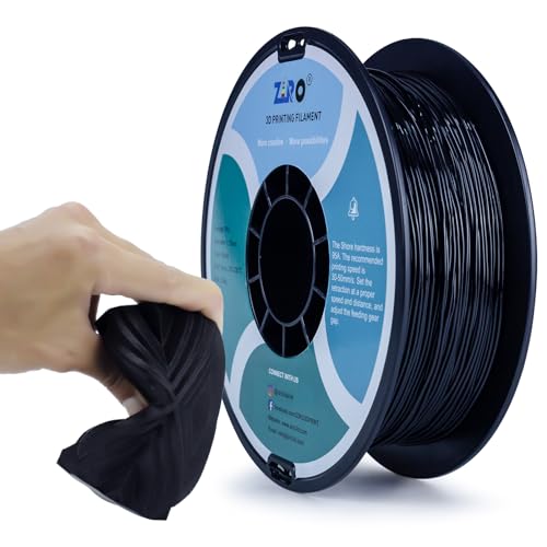 ZIRO 3D Drucker Filament 1.75mm TPU Flexibel Filament 0.8KG Spool, Maßgenauigkeit +/- 0.05mm,Flexible Schwarz von ZIRO