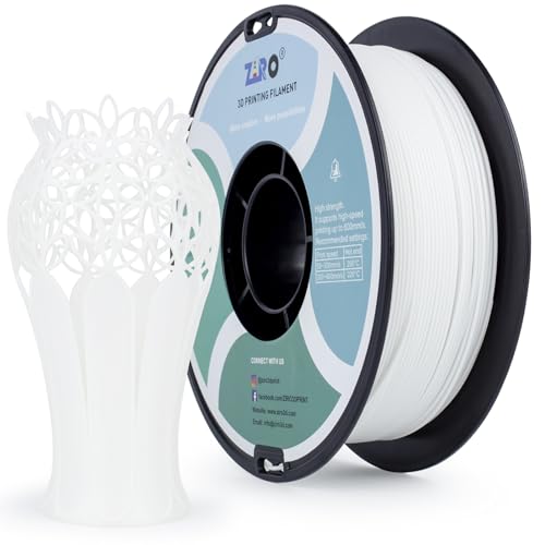 ZIRO Hochgeschwindigkeits PLA Filament, HS-PLA Filament 1.75mm Schnelles Drucken für 3D Drucker, Maßgenauigkeit +/-0.02 mm, Hoher Durchfluss, Schnelles PLA 30-600mm/s, 1kg Spule, Weiß von ZIRO