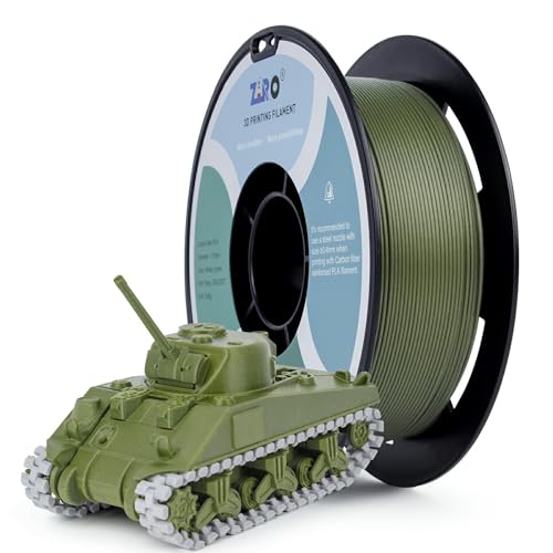 ZIRO Kohlefaser PLA Filament 1.75mm, Kohlefaser Verstärktes 3D Drucker Filament, CF PLA 1.75mm, 0.8kg Spule, Hochfestes Filament für 3D Drucker, Militärgrün von ZIRO