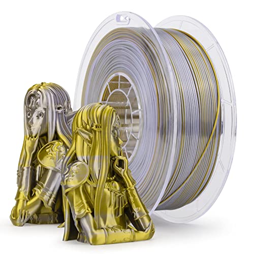ZIRO PLA Filament Zweifach Farbe Coextrusion Silk 3D Drucker Filament 1.75mm für 3D-Drucker & 3D-Stift, Mehrfarbiges PLA Regenbogen Filament, 1kg(2.2lbs), Gold & Silber Farbe von ZIRO