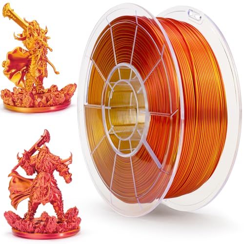 ZIRO PLA Filament Zweifach Farbe Coextrusion Silk 3D Drucker Filament 1.75mm für 3D-Drucker & 3D-Stift, Mehrfarbiges PLA Regenbogen Filament, 1kg(2.2lbs), Rot & Gold Farbe von ZIRO