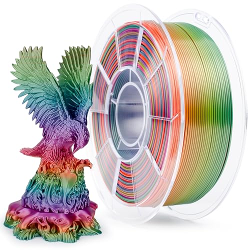 ZIRO Regenbogen Seide PLA Filament 1.75mm, Silk Mehrfarbige 3D Drucker Filament PLA, 1kg/2.2lb Gradient Changing 3D Filament, Kompatibel mit den Meisten FDM 3D Druckern, Seide Regenbogen Multicolor von ZIRO