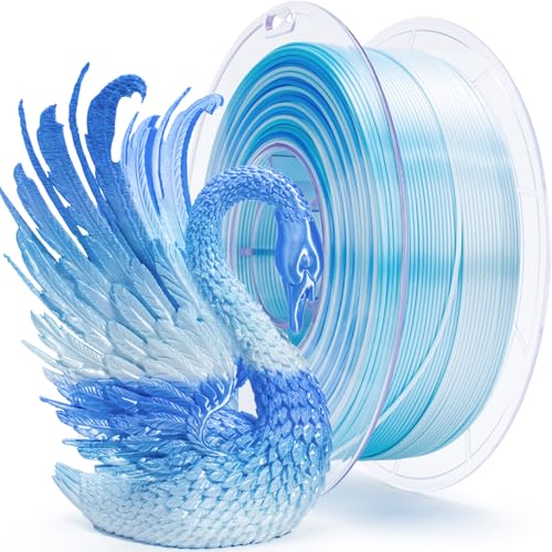 ZIRO Silk Multicolor 3D Drucker Filament, Seide Regenbogen PLA Filament 1.75mm, Schnelles Gefälle PLA 1kg für Die Meisten 3D Drucker, Maßgenauigkeit +/-0.03mm, Eisblau von ZIRO
