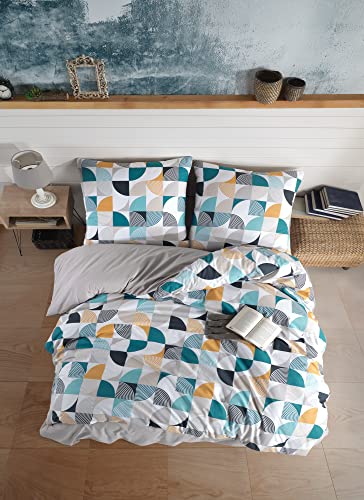 ZIRVEHOME Bettwäsche 155x220 cm. 2 teilig Set, bunt, 100 Prozent Baumwolle/Renforcé mit Reißverschluss atmungsaktiver Wende bettbezug geometrisch Gemustert Kissenbezug 80x80 cm. Robi, RB1552201 von ZIRVEHOME