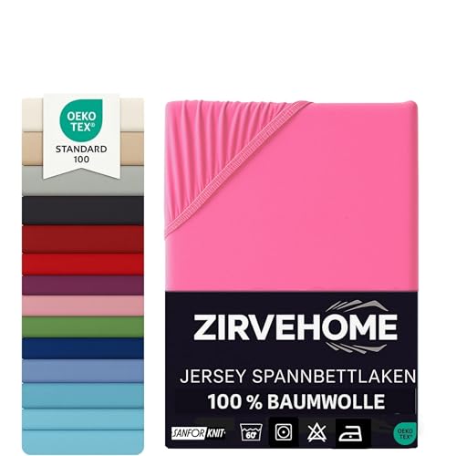 Spannbettlaken 70x140 cm Babybett – 100% Baumwolle, Jersey, Kinderbett Spannbetttuch für Matratzen bis 15 cm Höhe, Pink von ZIRVEHOME